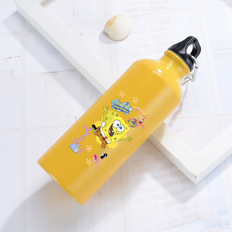 Travel Accessories Bottles - スポンジボブ アルミ製ウォーターボトル アウトドアバイクスポーツ用 イエロー ドリンクボトル 漏れ防止
