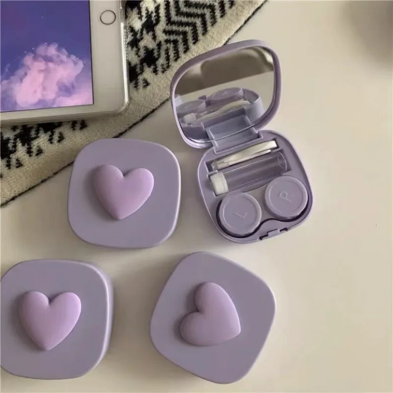 Travel Accessories Kit For Women - パープルハートコンタクトレンズケースボックスミラーミニ素敵な目コンタクトレンズコンテナボックストラベルキット女性眼鏡アクセサリー