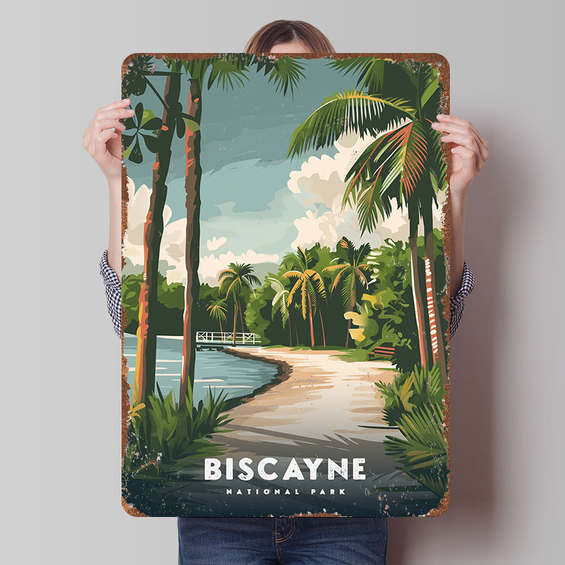 Travel Accessories For Europe - ビスケイン国立公園旅行ポスターカスタマイズされたヴィンテージメタルサインウォールアートレトロブリキプラークデスク装飾ルームアクセサリー用