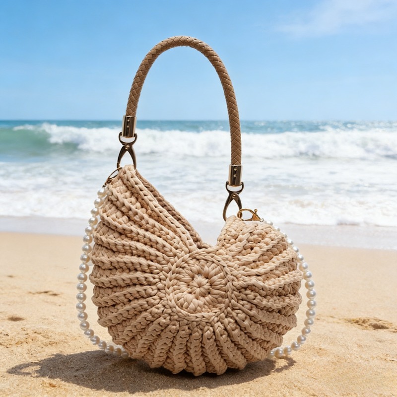 Travel Accessories Bag - シェルハンドバッグ、大容量ボヘミアンスタイル、ビーチ旅行に最適、女性用ビーチバッグ、ビーチ旅行用品