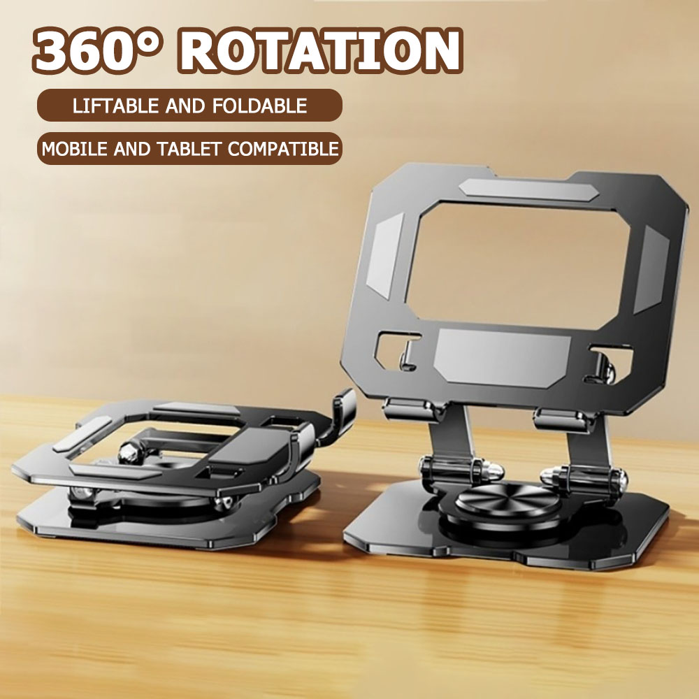 Travel Video Accessories - 360度回転タブレット電話スタンド調節可能なデスクホルダー折りたたみ式昇降式デスクトップキックスタンド滑り止め大型スクリーンタブレット対応