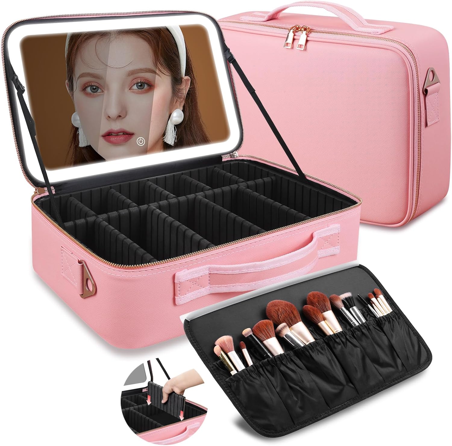 Travel Accessories Organizer Case - 大容量メイクアップバッグ 15インチ×11インチ LEDミラー付き 3色ライト メイクアップケースオーガナイザー トラベルコスメティックバッグ