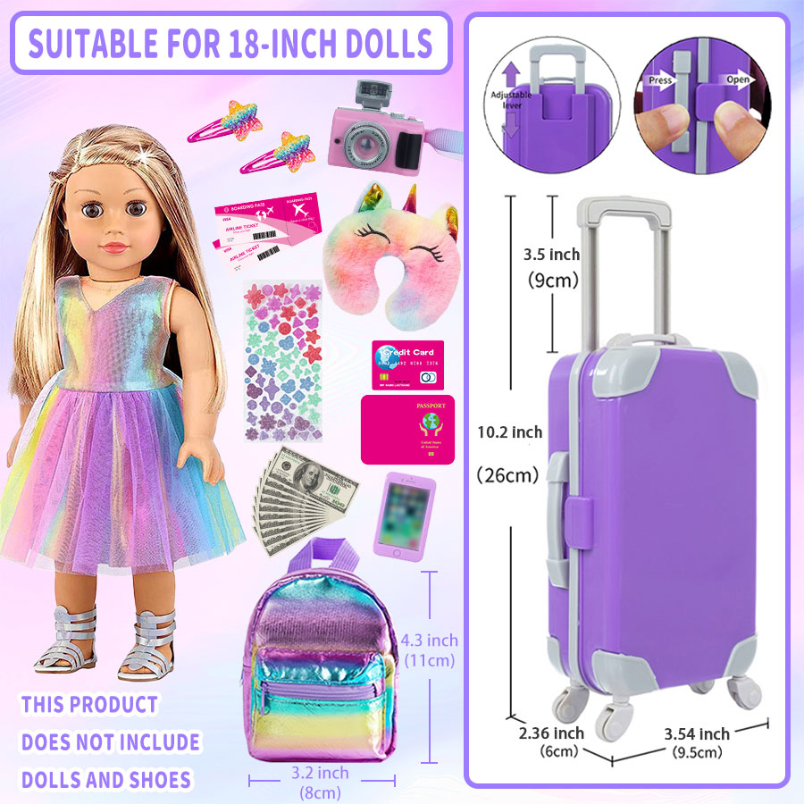 18インチ人形用服とアクセサリー、人形用スーツケース旅行セッ - Travel Accessories Teens のレビューと価格