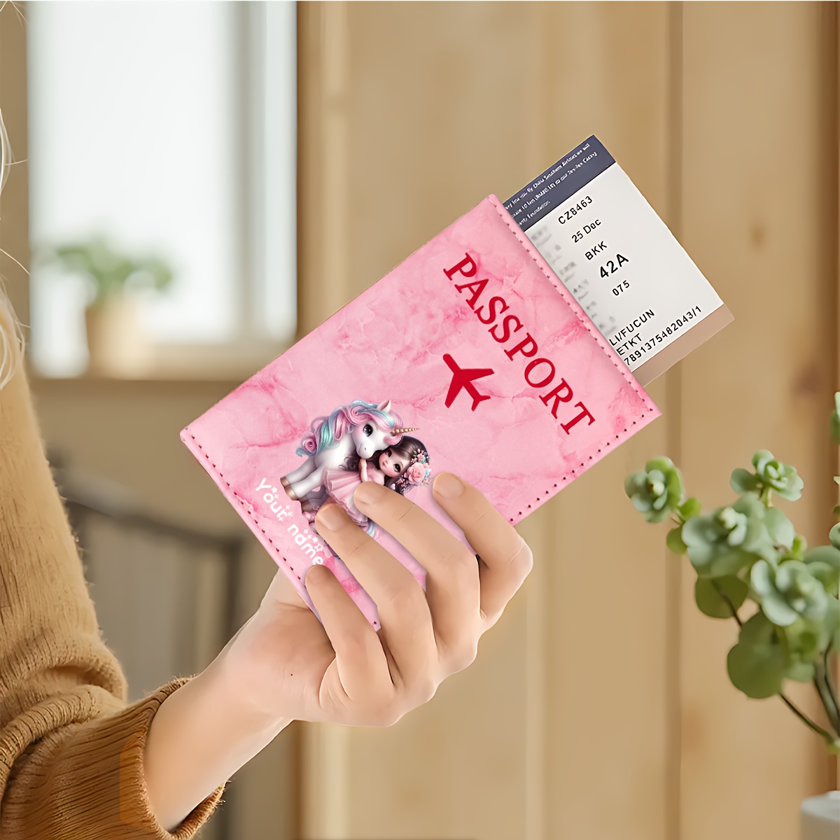 ユニコーンガールパターン PU パスポートホルダー ゴールデ - Travel Accessories For Europe のレビューと価格