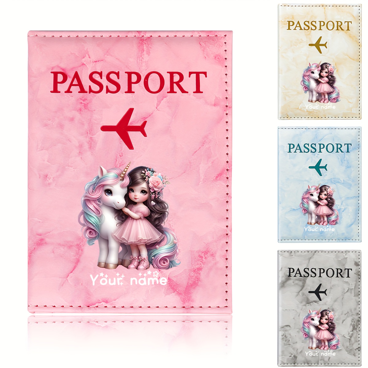 ユニコーンガールパターン PU パスポートホルダー ゴールデ - Travel Accessories For Europe のレビューと価格