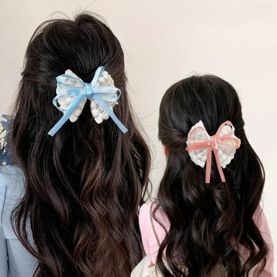 2 ピース/セットかわいいレースの弓ヘアクリップ甘い刺繍リボ - Travel Accessories For 4 Year Old のレビューと価格