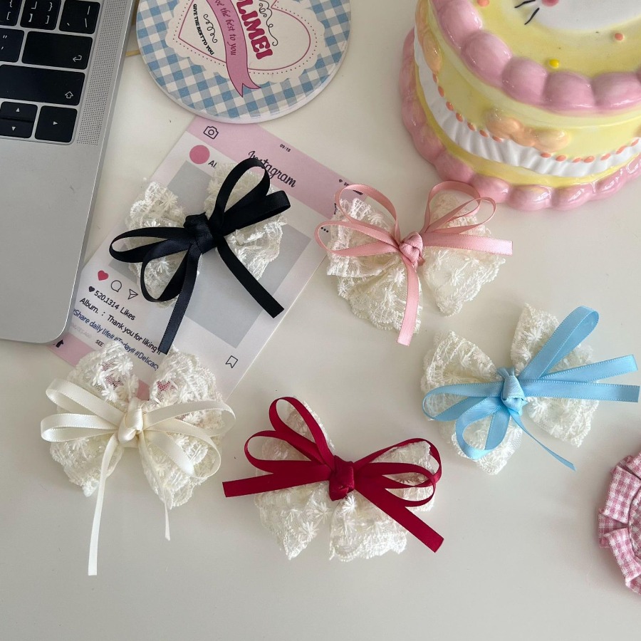 2 ピース/セットかわいいレースの弓ヘアクリップ甘い刺繍リボ - Travel Accessories For 4 Year Old のレビューと価格