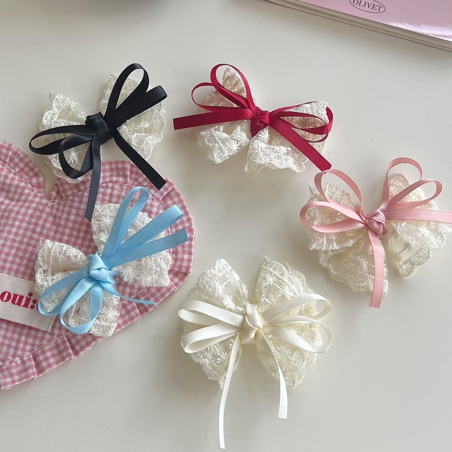 2 ピース/セットかわいいレースの弓ヘアクリップ甘い刺繍リボ - Travel Accessories For 4 Year Old のレビューと価格