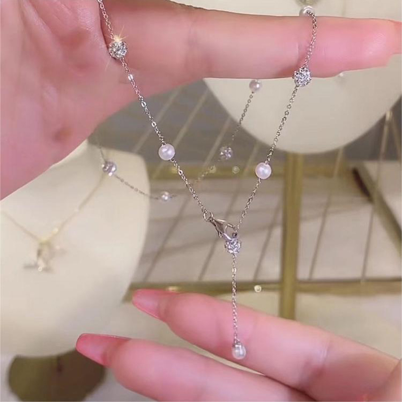 女性のためのイミテーションパールジルコンタッセルネックレス、 - Travel Accessories As Gifts のレビューと価格