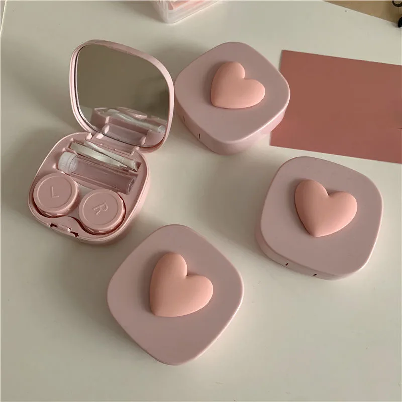 パープルハートコンタクトレンズケースボックスミラーミニ素敵な - Travel Accessories Kit For Women のレビューと価格