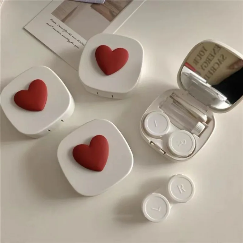 パープルハートコンタクトレンズケースボックスミラーミニ素敵な - Travel Accessories Kit For Women のレビューと価格