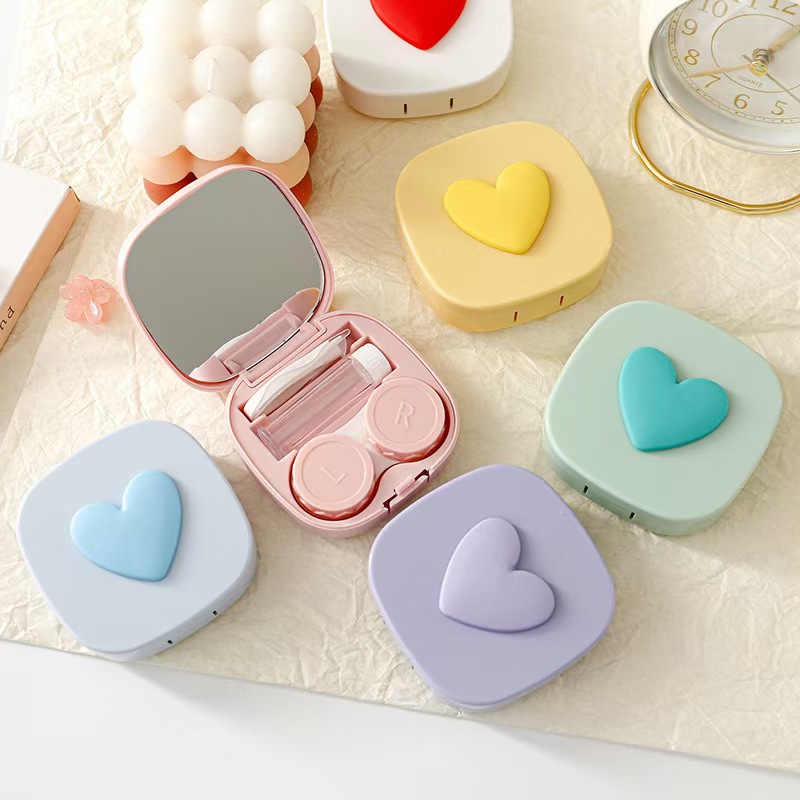 ハート コンタクト レンズ ケース ミラー付き ミニ ラブリ - Travel Accessories Kit For Women のレビューと価格