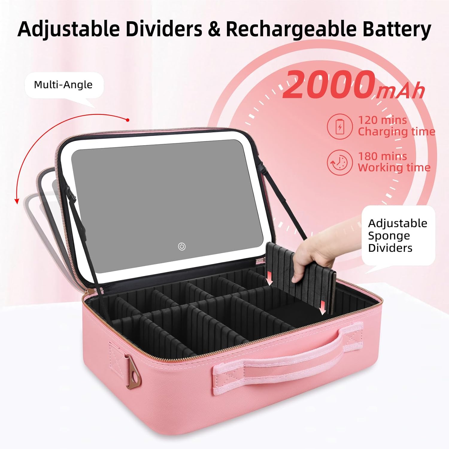 大容量メイクアップバッグ 15インチ×11インチ LEDミラ - Travel Accessories Organizer Case のレビューと価格
