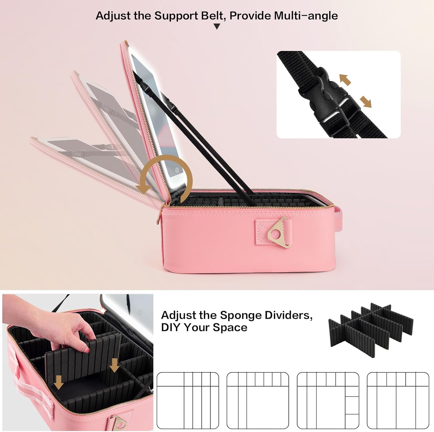大容量メイクアップバッグ 15インチ×11インチ LEDミラ - Travel Accessories Organizer Case のレビューと価格